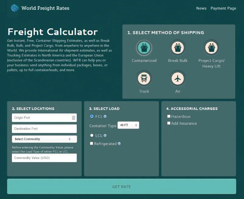 Freight Calculator: shipping container