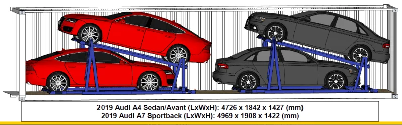 2 Audi A4 Sedan/Avant + 2 x A7 Sportback Fit in a 40ft High Cube Container