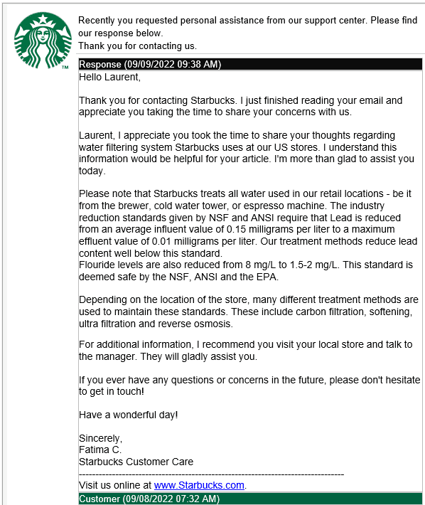 Official response from Starbucks.