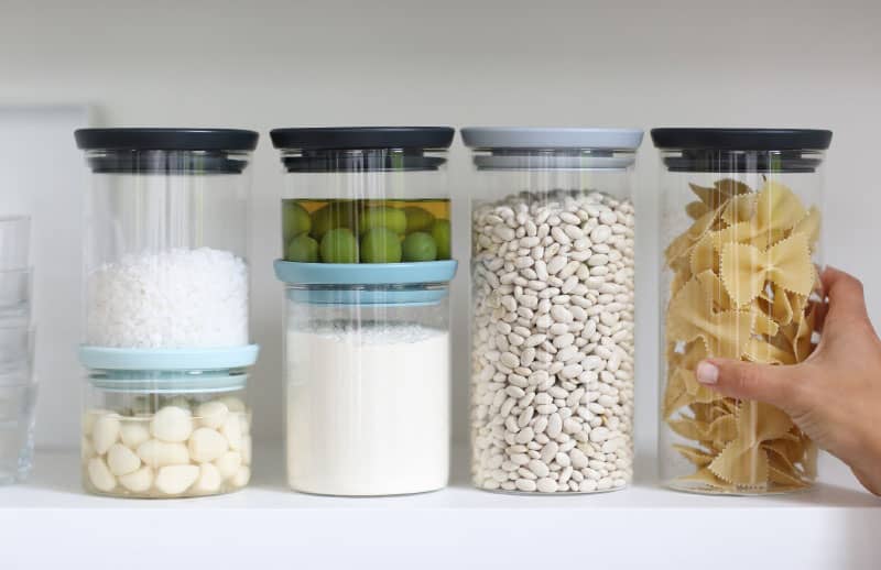 Stackable and adjustable glass jars by Brabantia.