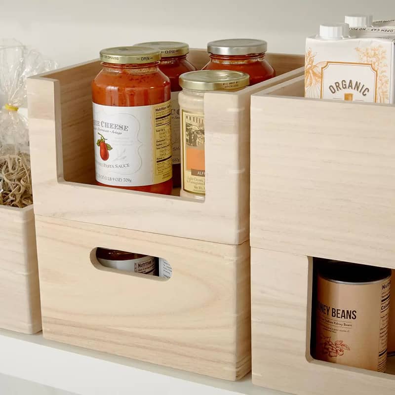 👉 Large Wooden Open Front Bin - The Container Store