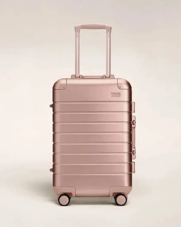 Away makes aluminum and polycarbonate suitcases.